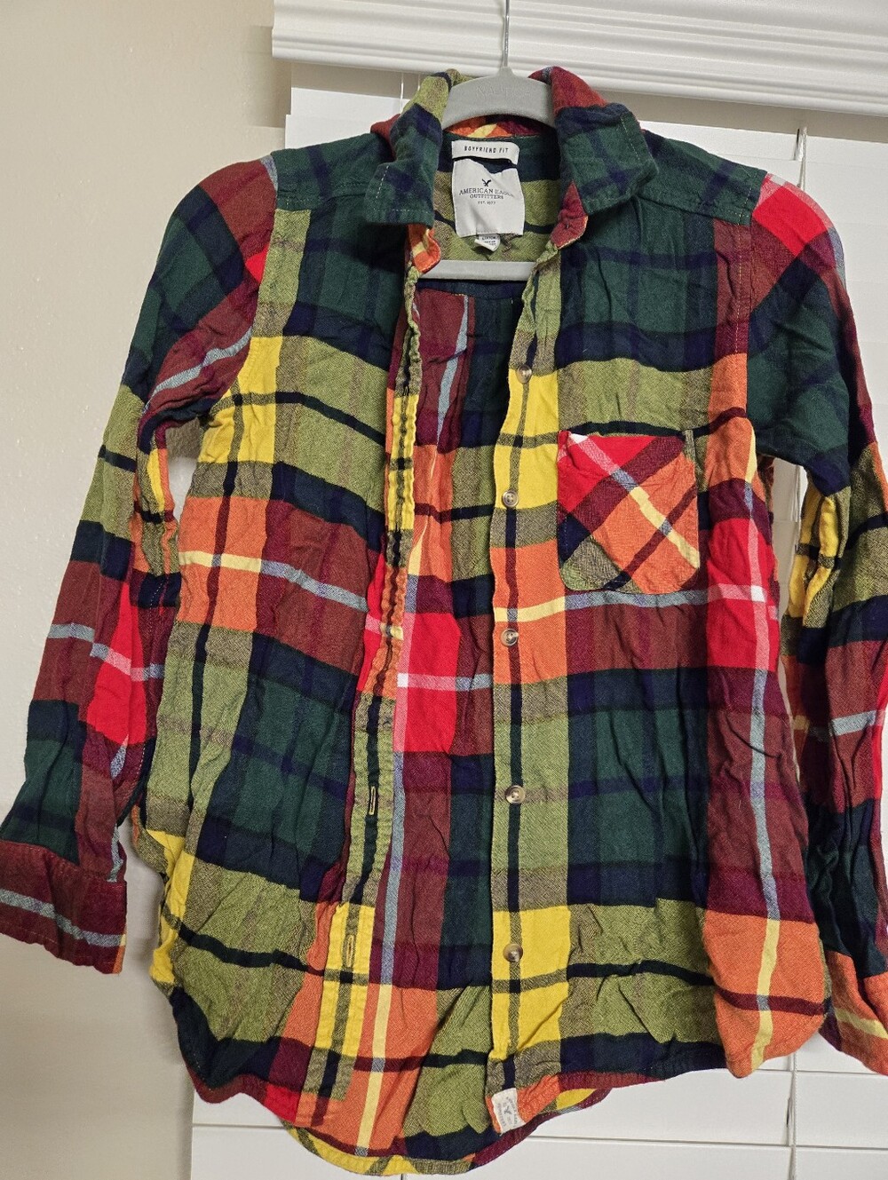 American Eagle Outfitters Multicolor Plaid Shirt - Purple, Green, Yellow